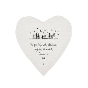 Fill Your Life With Adventure – Ceramic Heart Coaster | 10cm x 11cm - Give And Glow