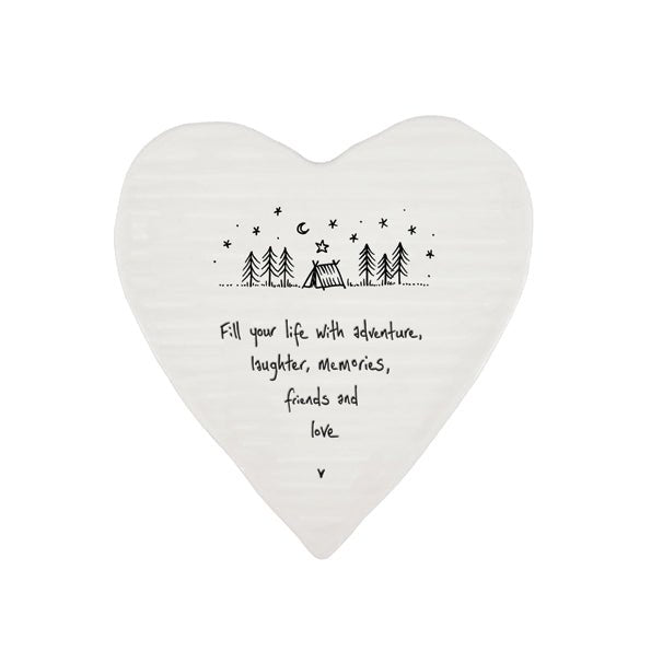 Fill Your Life With Adventure – Ceramic Heart Coaster | 10cm x 11cm - Give And Glow