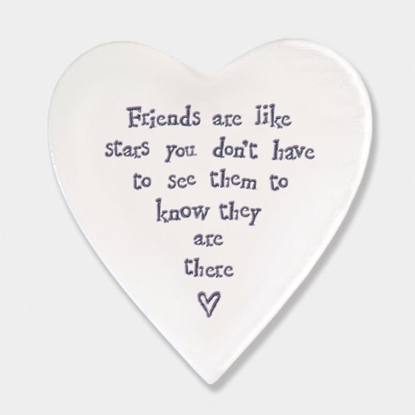 Friends Are Like Stars – Ceramic Heart Coaster | 10cm x 11cm - Give And Glow