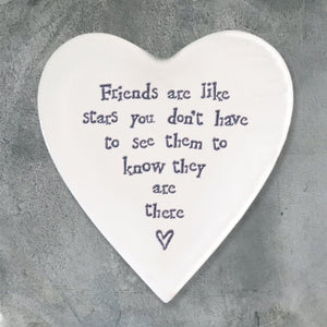 Friends Are Like Stars – Ceramic Heart Coaster | 10cm x 11cm - Give And Glow