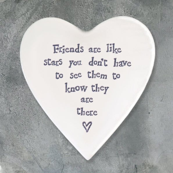 Friends Are Like Stars – Ceramic Heart Coaster | 10cm x 11cm - Give And Glow