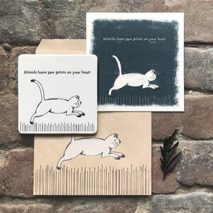 Friends Leave Paw Prints on Your Heart – Square Ceramic Coaster | 10.5cm - Give And Glow