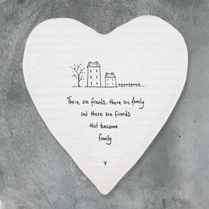 Friends That Become Family – Ceramic Heart Coaster | 10cm x 11cm - Give And Glow