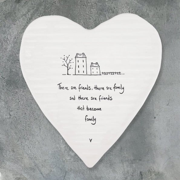 Friends That Become Family – Ceramic Heart Coaster | 10cm x 11cm - Give And Glow
