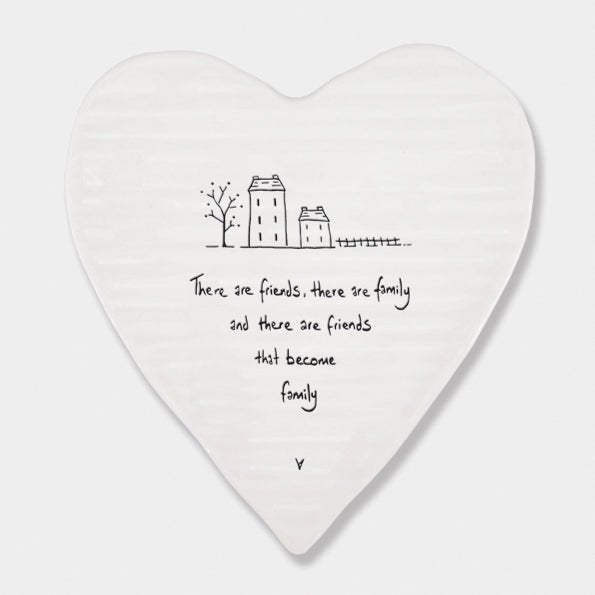 Friends That Become Family – Ceramic Heart Coaster | 10cm x 11cm - Give And Glow