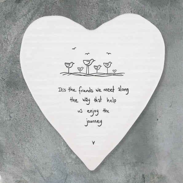 Friends We Meet Along the Way – Ceramic Heart Coaster | 10cm x 11cm - Give And Glow