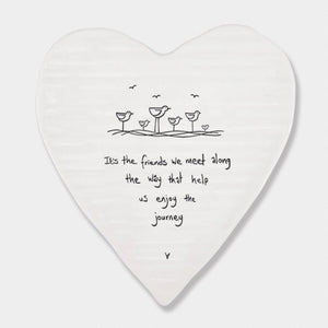 Friends We Meet Along the Way – Ceramic Heart Coaster | 10cm x 11cm - Give And Glow