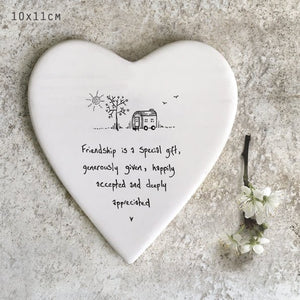 Friendship Is a Special Gift – Ceramic Heart Coaster | 10cm x 11cm - Give And Glow