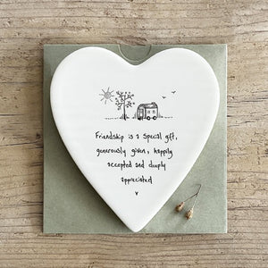 Friendship Is a Special Gift – Ceramic Heart Coaster | 10cm x 11cm - Give And Glow