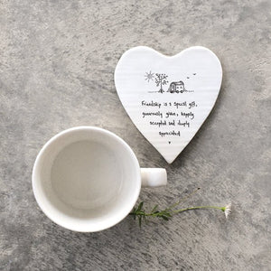 Friendship Is a Special Gift – Ceramic Heart Coaster | 10cm x 11cm - Give And Glow