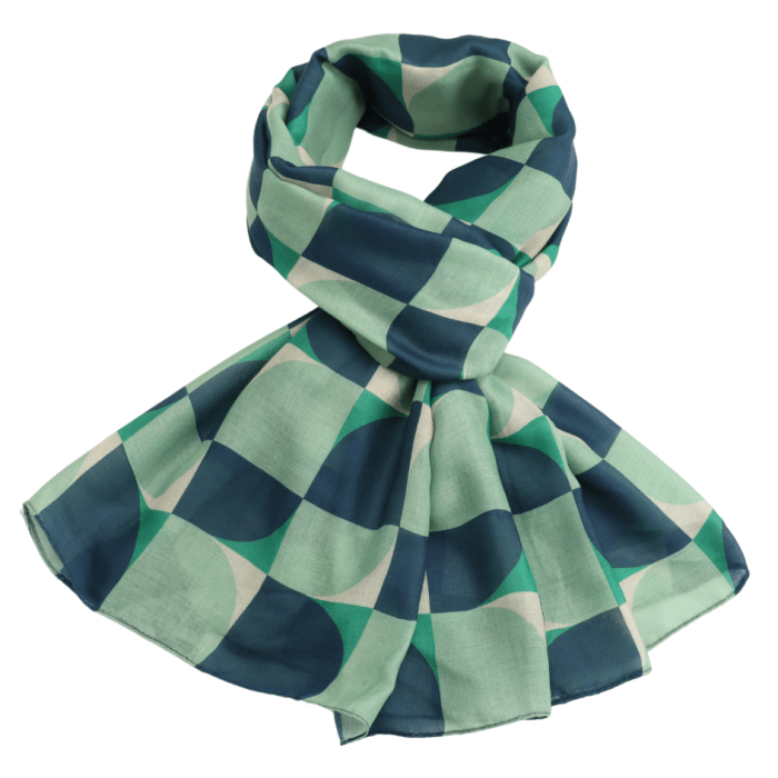 Geo Curves Scarf Green | 185cm x 80cm | Lightweight Polyester - Give And Glow