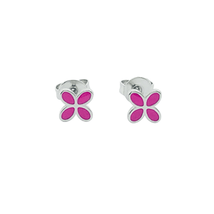 Geo Flower Stud Earrings – Bright Pink Enamel with Stainless Steel Posts - Give And Glow