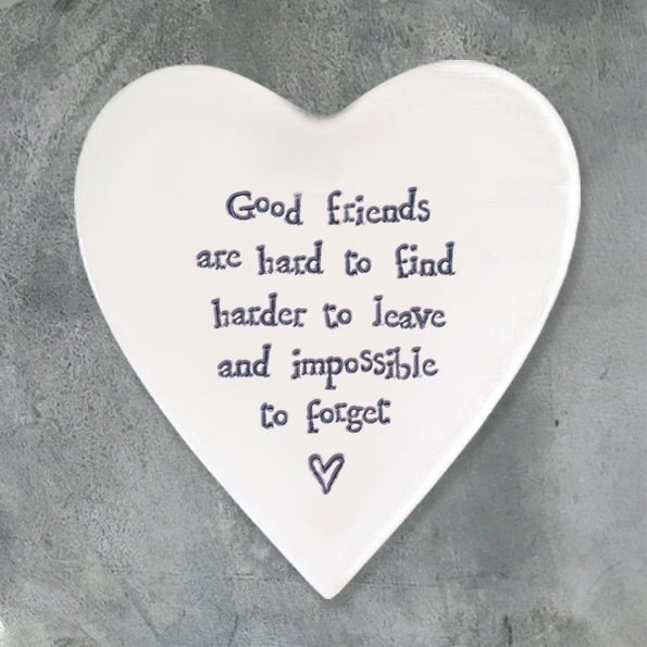 Good Friends Are Hard To Find – Ceramic Heart Coaster | 10cm x 11cm - Give And Glow