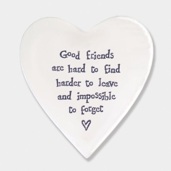 Good Friends Are Hard To Find – Ceramic Heart Coaster | 10cm x 11cm - Give And Glow