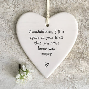 Grandchildren Fill Your Heart Ceramic Heart | 9cm x 9.5cm - Give And Glow