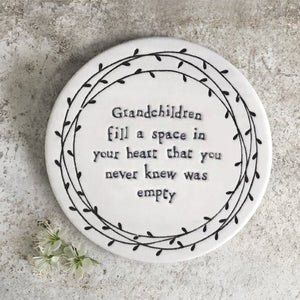 Grandchildren Fill Your Heart – Round Ceramic Coaster | 10cm x 10cm - Give And Glow