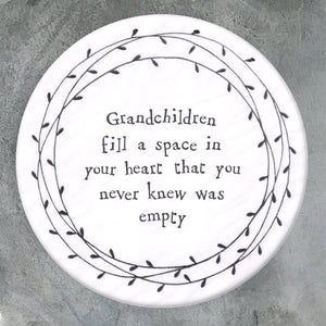 Grandchildren Fill Your Heart – Round Ceramic Coaster | 10cm x 10cm - Give And Glow