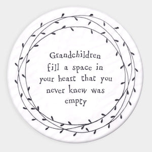 Grandchildren Fill Your Heart – Round Ceramic Coaster | 10cm x 10cm - Give And Glow