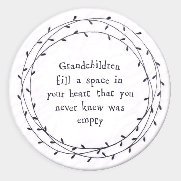 Grandchildren Fill Your Heart – Round Ceramic Coaster | 10cm x 10cm - Give And Glow