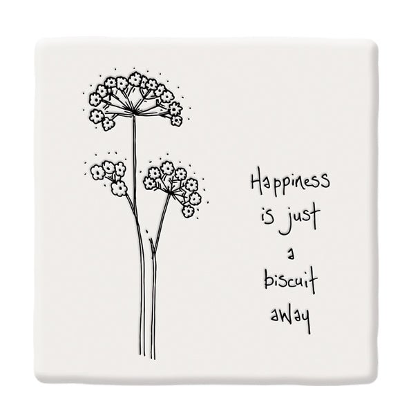 Happiness Is Just a Biscuit Away – Square Ceramic Coaster | 10.5cm - Give And Glow