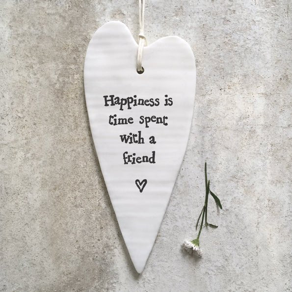 Happiness Is Time With a Friend Ceramic Heart | 13cm x 6cm - Give And Glow