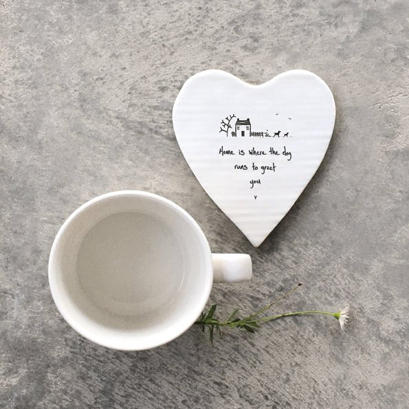 Home Is Where the Dog Runs – Ceramic Heart Coaster | 10cm x 11cm - Give And Glow