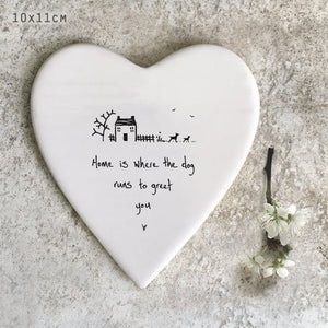 Home Is Where the Dog Runs – Ceramic Heart Coaster | 10cm x 11cm - Give And Glow