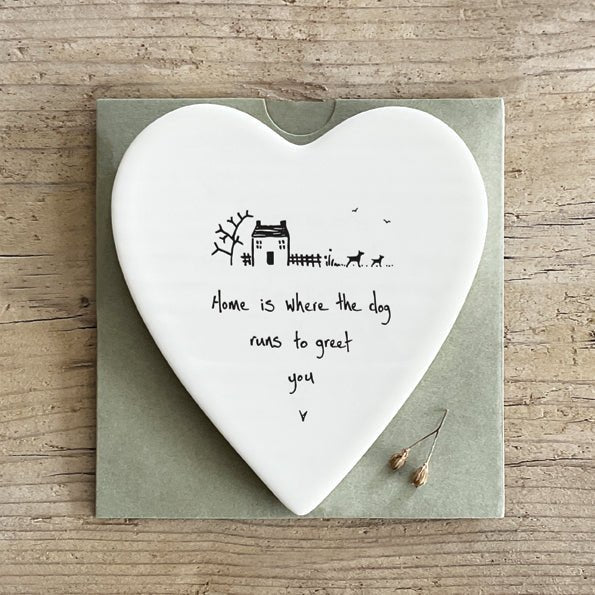 Home Is Where the Dog Runs – Ceramic Heart Coaster | 10cm x 11cm - Give And Glow