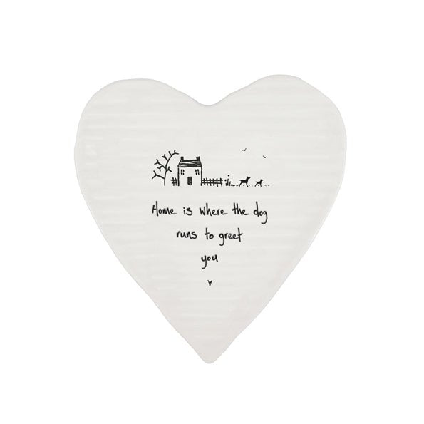 Home Is Where the Dog Runs – Ceramic Heart Coaster | 10cm x 11cm - Give And Glow