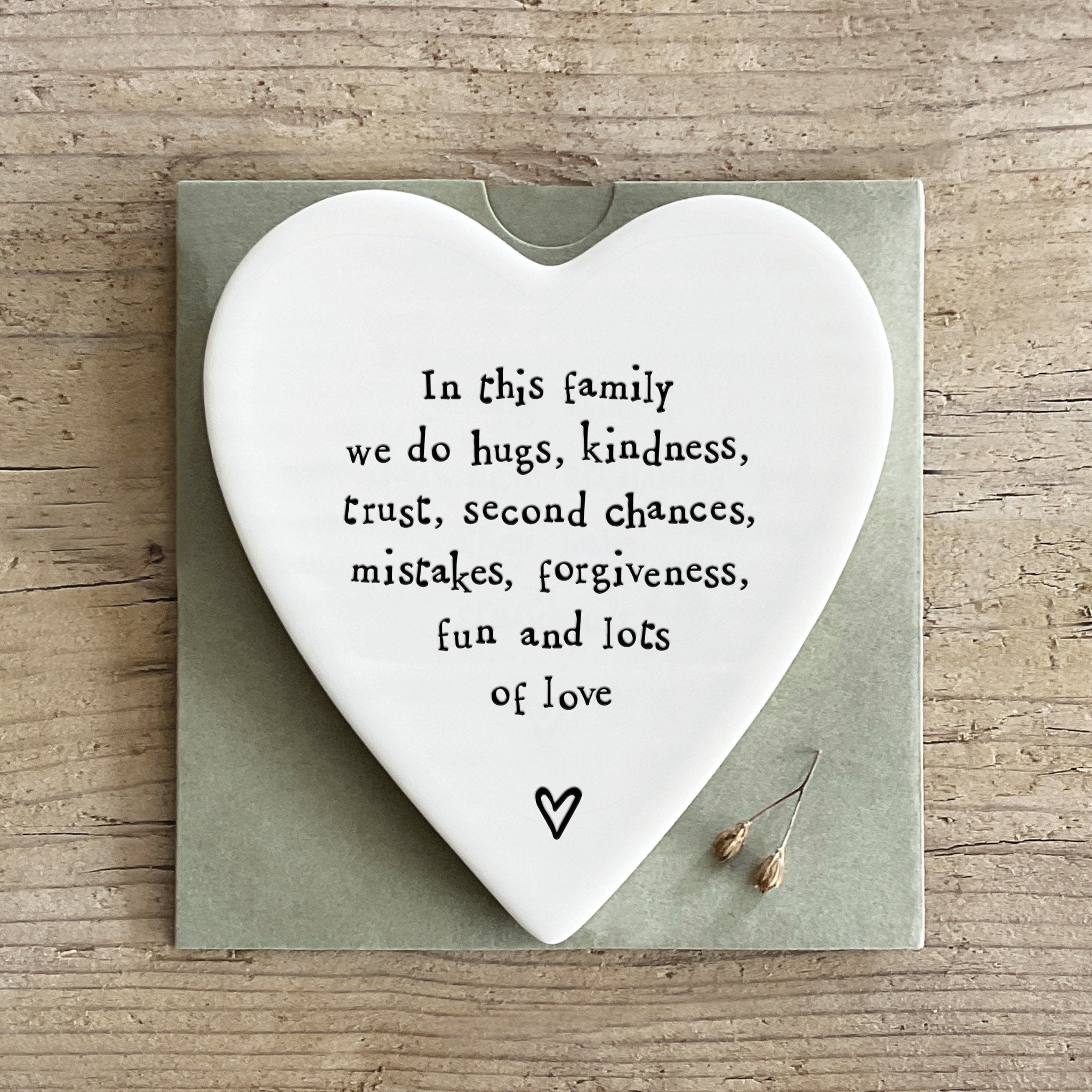 In This Family We Do Love – Ceramic Heart Coaster | 10cm x 11cm - Give And Glow