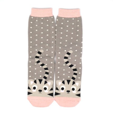 Kitty & Spots Socks Grey - Give And Glow