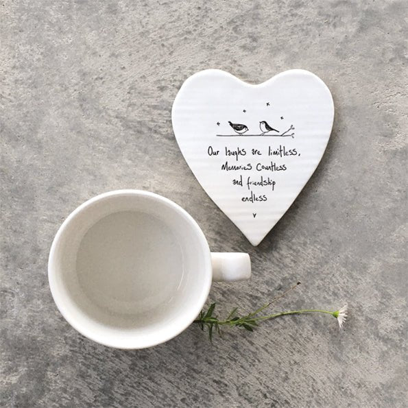 Laughs Are Limitless – Ceramic Heart Coaster | 10cm x 11cm - Give And Glow