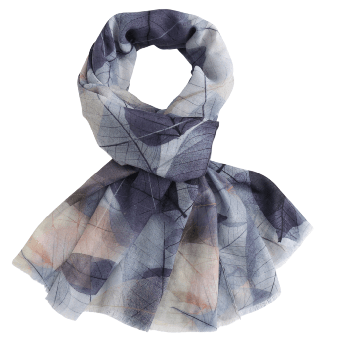 Leaves Scarf Grey | 185cm x 80cm | Lightweight Polyester - Give And Glow
