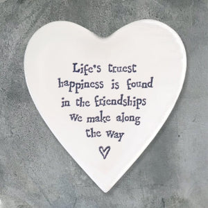 Life’s Truest Happiness – Ceramic Heart Coaster | 10cm x 11cm - Give And Glow
