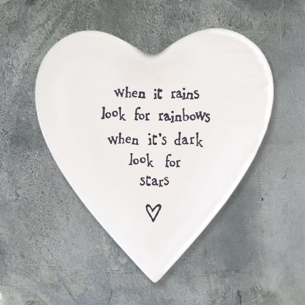 Look for Rainbows & Stars – Ceramic Heart Coaster | 10cm x 11cm - Give And Glow