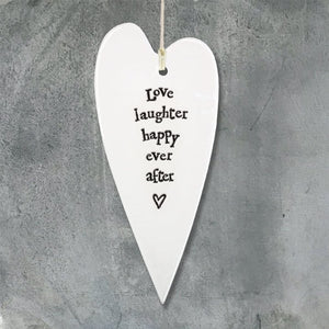 Love Laughter Happy Ever After Ceramic Heart | 13cm x 6cm - Give And Glow
