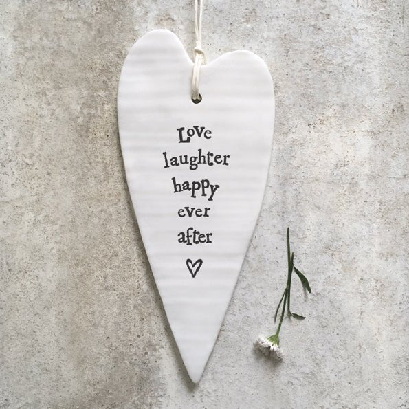 Love Laughter Happy Ever After Ceramic Heart | 13cm x 6cm - Give And Glow