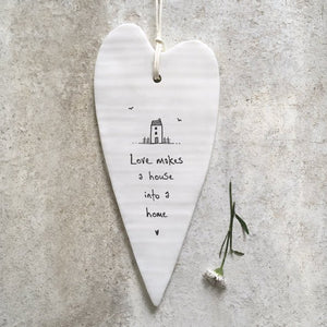 Love Makes A House Into A Home Long Wobbly Ripple Heart | 6cm x 13.7cm - Give And Glow