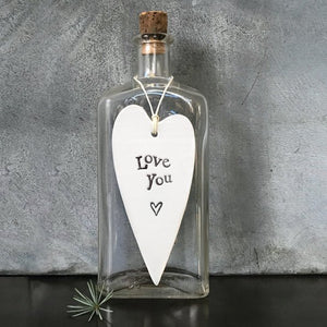 Love You – Hanging Ceramic Heart Decoration | 13cm x 6cm - Give And Glow