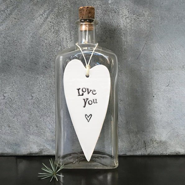 Love You – Hanging Ceramic Heart Decoration | 13cm x 6cm - Give And Glow