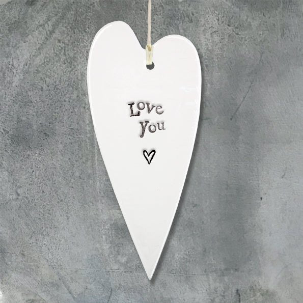 Love You – Hanging Ceramic Heart Decoration | 13cm x 6cm - Give And Glow