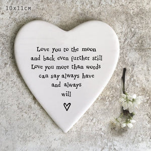Love You to the Moon and Back – Ceramic Heart Coaster | 10cm x 11cm - Give And Glow