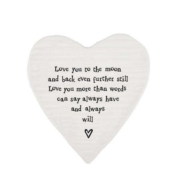 Love You to the Moon and Back – Ceramic Heart Coaster | 10cm x 11cm - Give And Glow