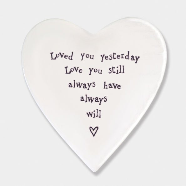 Loved You Yesterday And Always – Ceramic Heart Coaster | 10cm x 11cm - Give And Glow