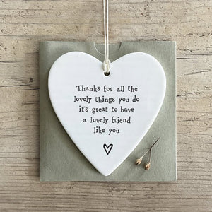 Lovely Friend Thank You Ceramic Heart | 9cm x 9cm - Give And Glow