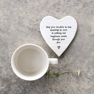 May Your Troubles Be Less – Ceramic Heart Coaster | 10cm x 11cm - Give And Glow