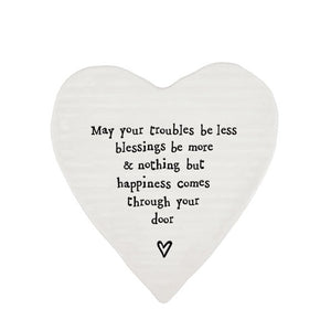May Your Troubles Be Less – Ceramic Heart Coaster | 10cm x 11cm - Give And Glow