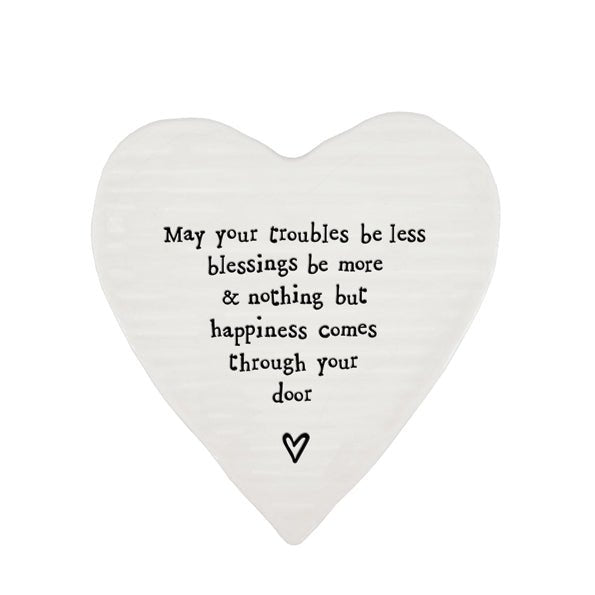 May Your Troubles Be Less – Ceramic Heart Coaster | 10cm x 11cm - Give And Glow