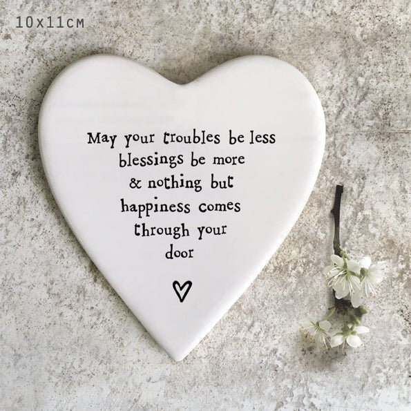 May Your Troubles Be Less – Ceramic Heart Coaster | 10cm x 11cm - Give And Glow