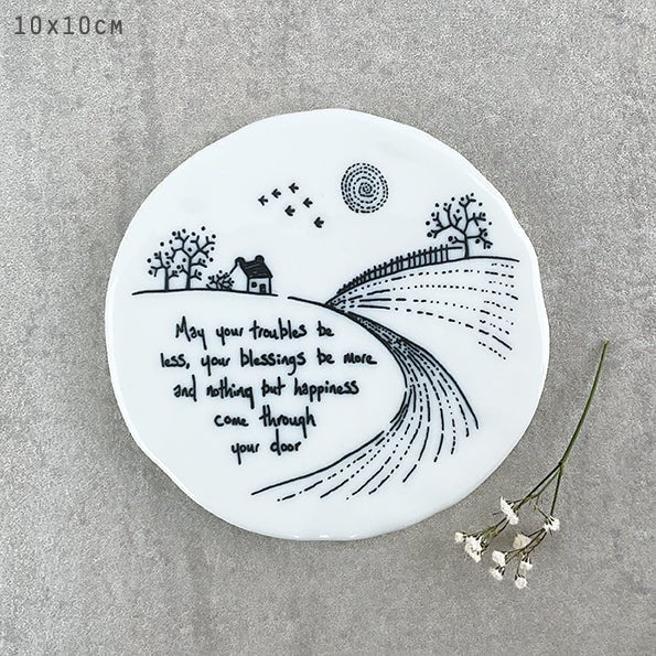 May Your Troubles Be Less – Round Ceramic Coaster | 10cm x 10cm - Give And Glow